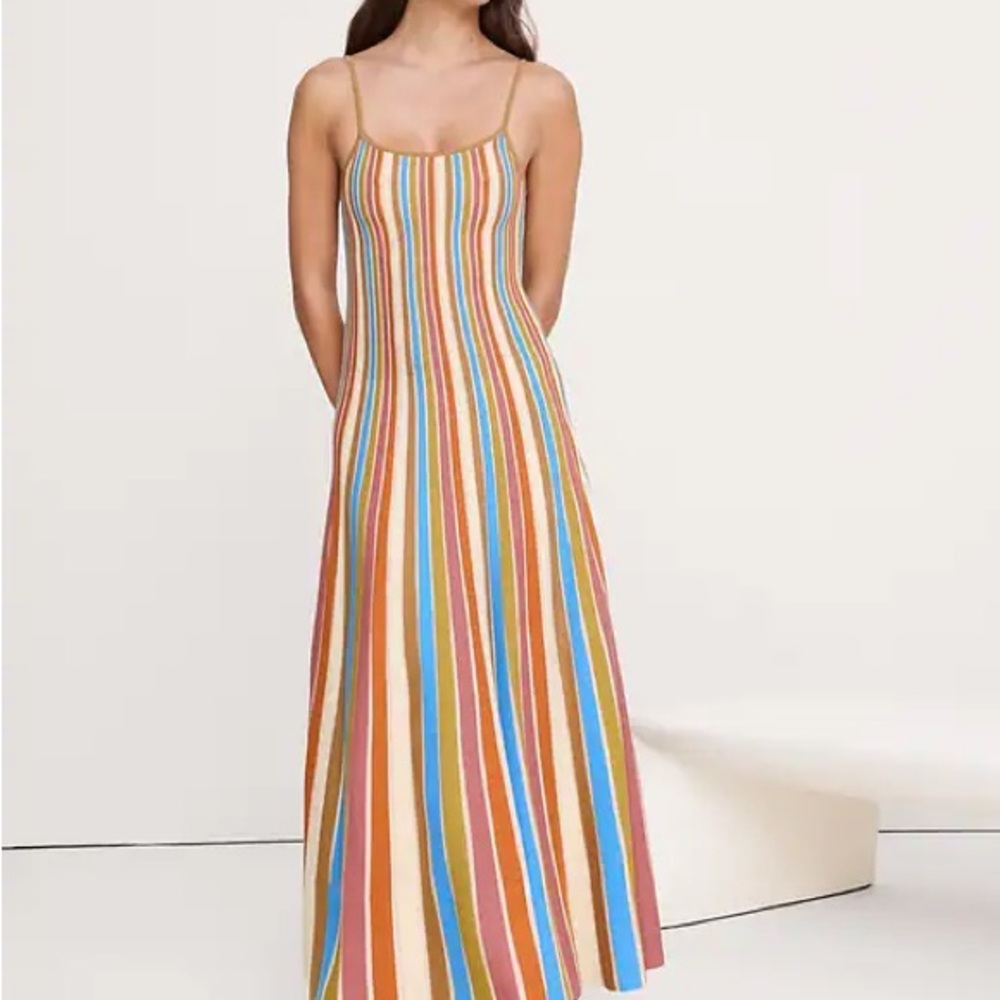 Sculpted Stripe Maxi Dress in Pink Vertical Stripe